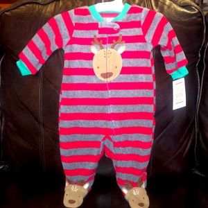 Infant boy striped reindeer footed pajamas. Carter’s baby size 3 months NEW NEW